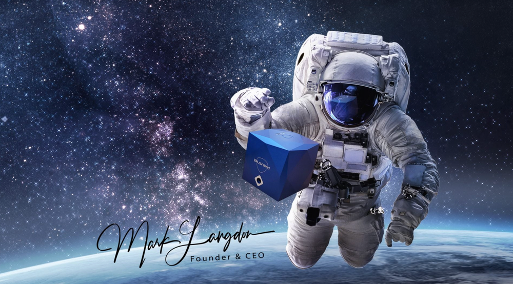 Artistic image of an astronaut in space with the C1 Ultimate Cube