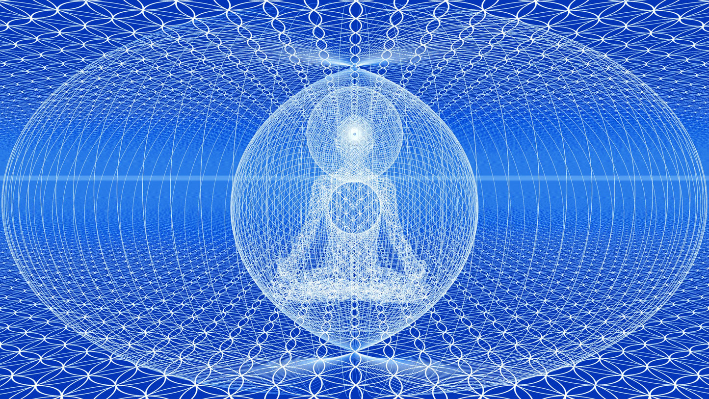 Artistic graphic of a human aura field with sacred geometry